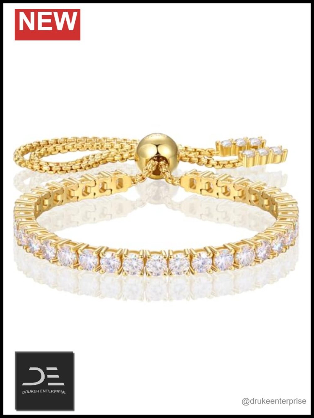 Moissanite Tennis Bracelet 18K Gold Plated Sterling Silver Adjustable D Color